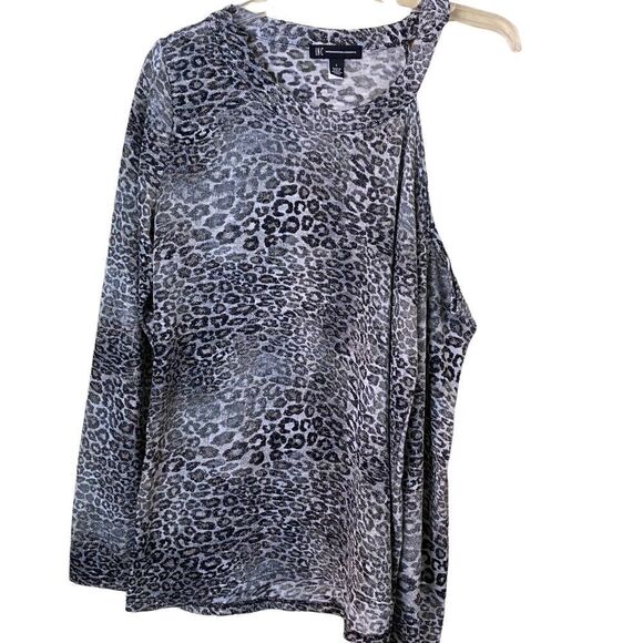 INC International Concepts Metallic Animal Print Cold Shoulder Top Size Large - Picture 3 of 11
